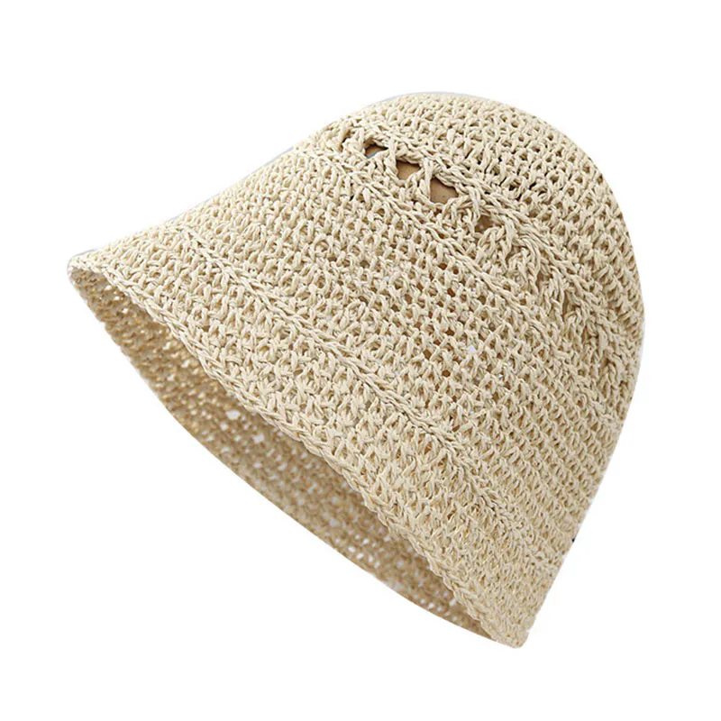 Women’s Beige Hollowed Out Fisherman’s Hat Beach Sunscreen Beach Sunscreen Straw Hat
