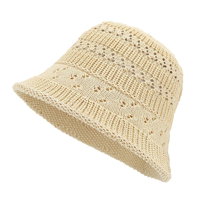 Women’s Beige Hollowed Out Fisherman’s Hat Beach Sunscreen Beach Sunscreen Straw Hat