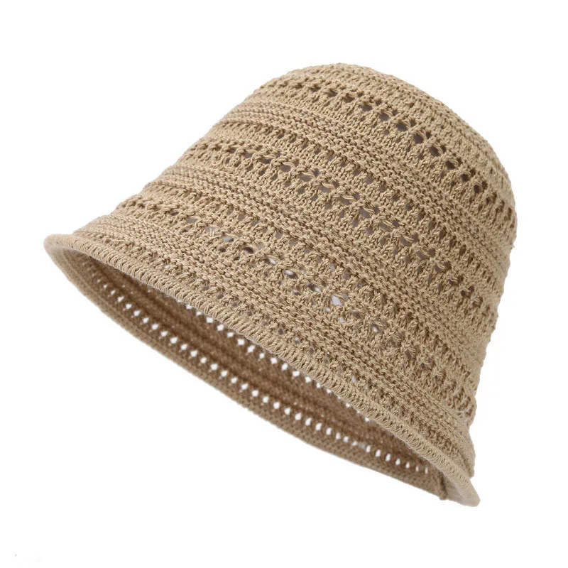 Women’s Khaki Hollowed Out Fisherman’s Hat Beach Sunscreen Beach Sunscreen Straw Hat