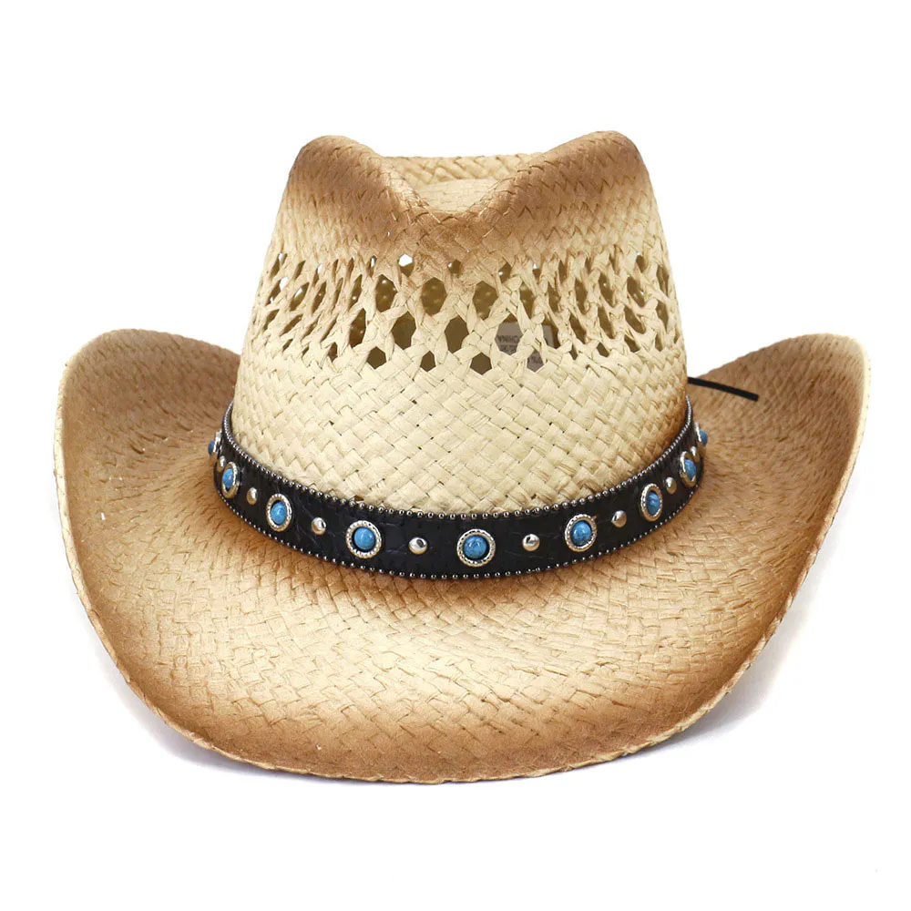 Men’s Beige+Black Beach Cowboy Straw Hat