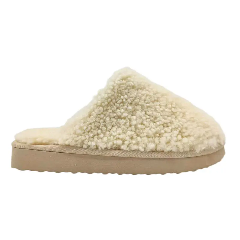 Women’s Beige Lambswool Covered Toe Slippers