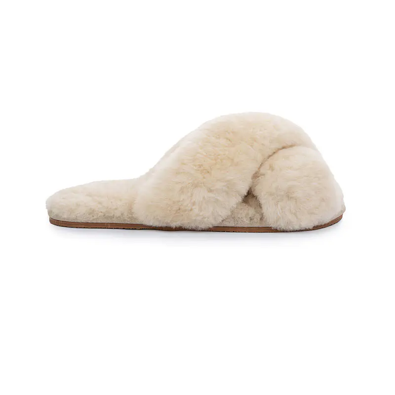 Women’s Beige Wool Crossover Slippers