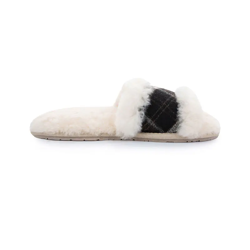 Women’s Black Checkered Knit Crossover Wool Slippers