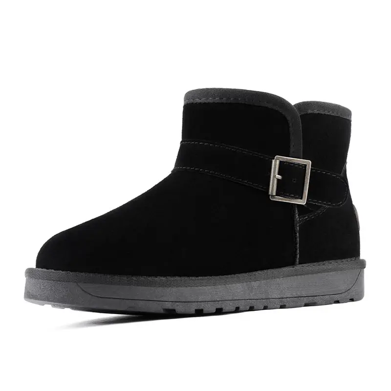 Women’s Black Cow Suede Buckle Wool Snow Boots