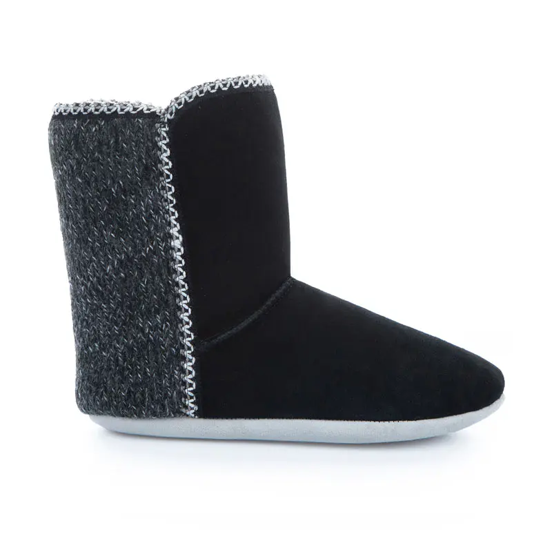 Men’s Black Cowhide Knit Patchwork Wool Moccasins
