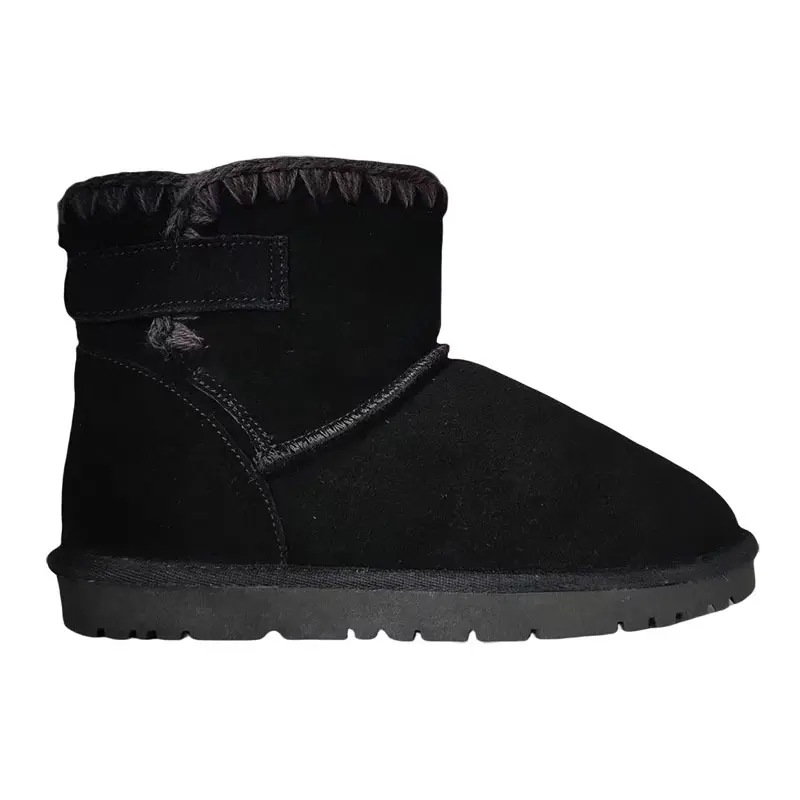 Women’s Black Cow Suede Knit Wrap Mouth Wool Snow Boots