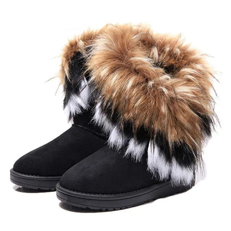 Women’s Black Cow Suede Mink Wrap Mouth Wool Snow Boots