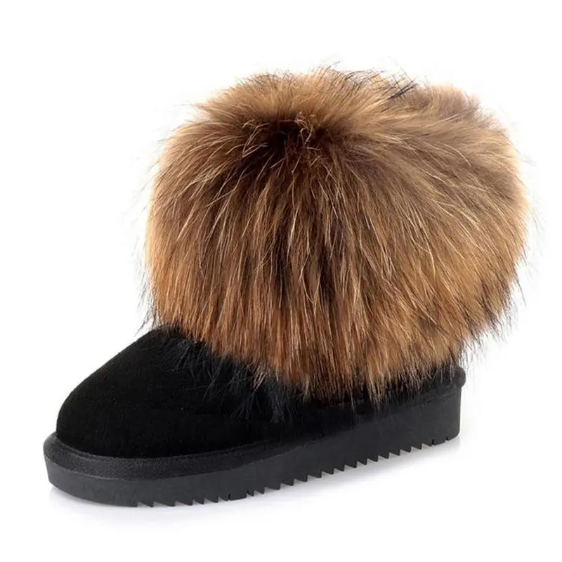 Women’s Black Cow Suede Mink Wrap Mouth Wool Snow Boots