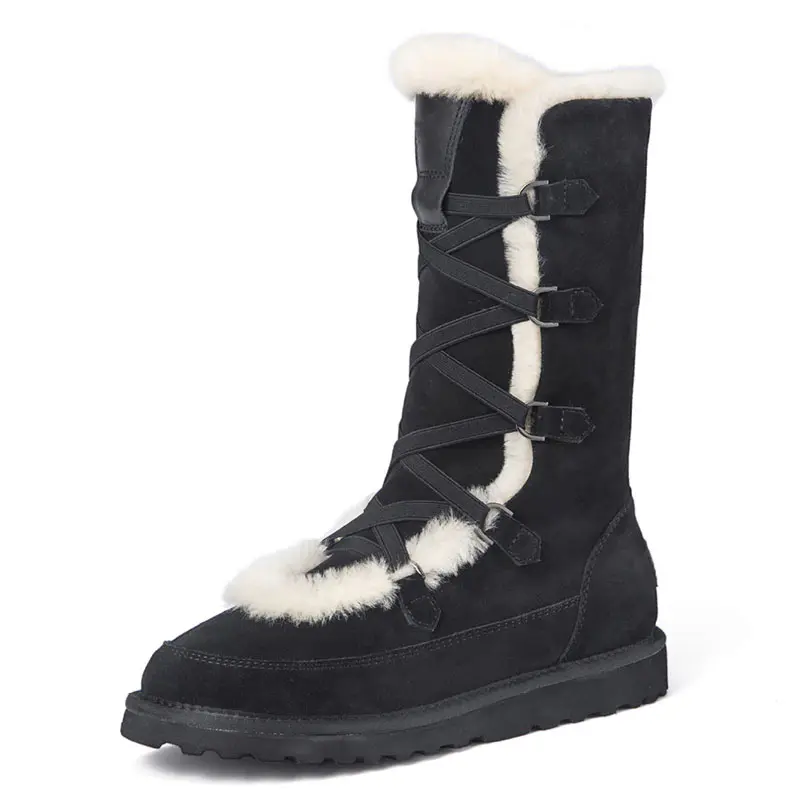 Women’s Black Cow Suede Wool Snow Boots