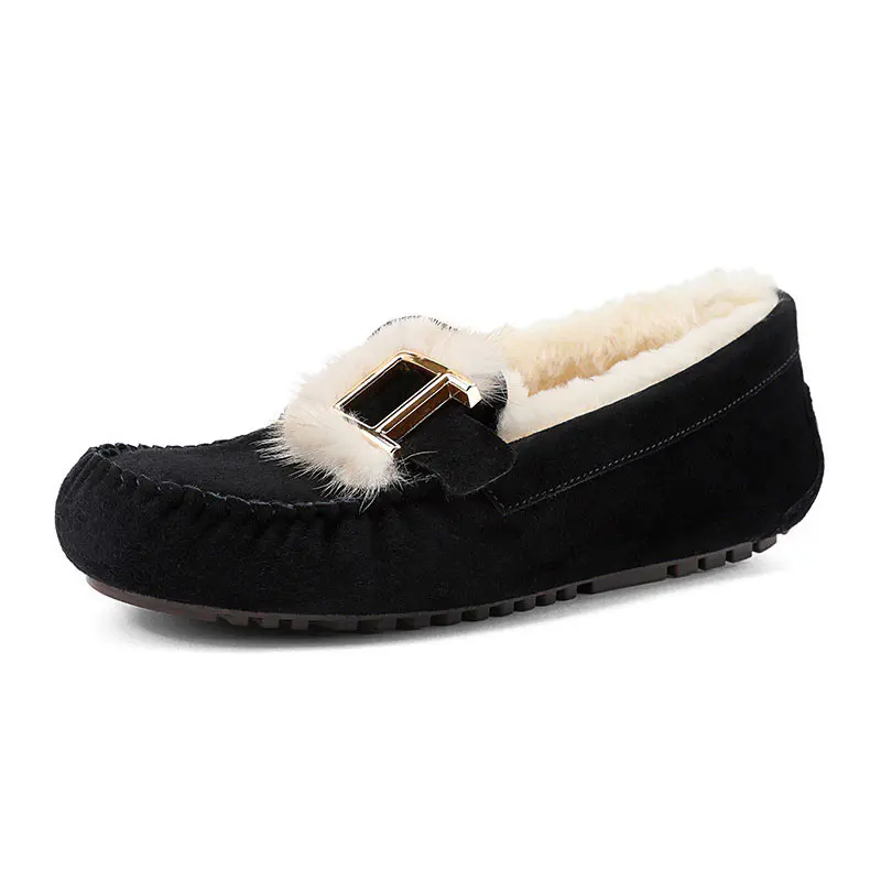 Women’s Black Cowhide Wool Loafers
