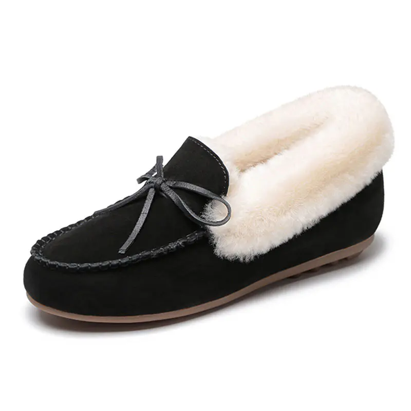 Women’s Black Cowhide Wool Loafers