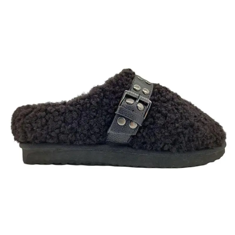 Women’s Black Lambswool Studded Belt Slippers