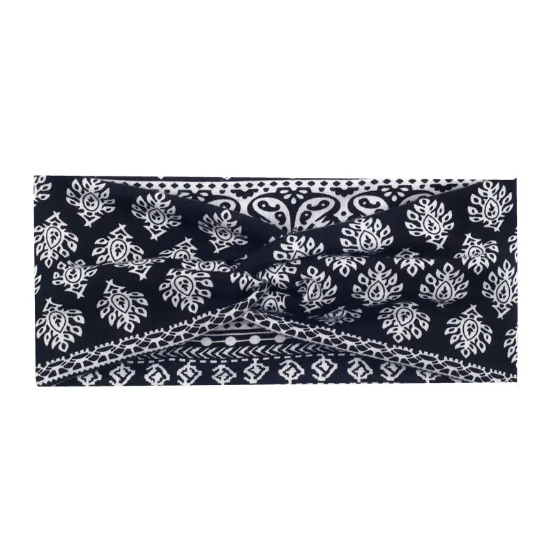 Women’s Black Printed Sport Crossover Headband