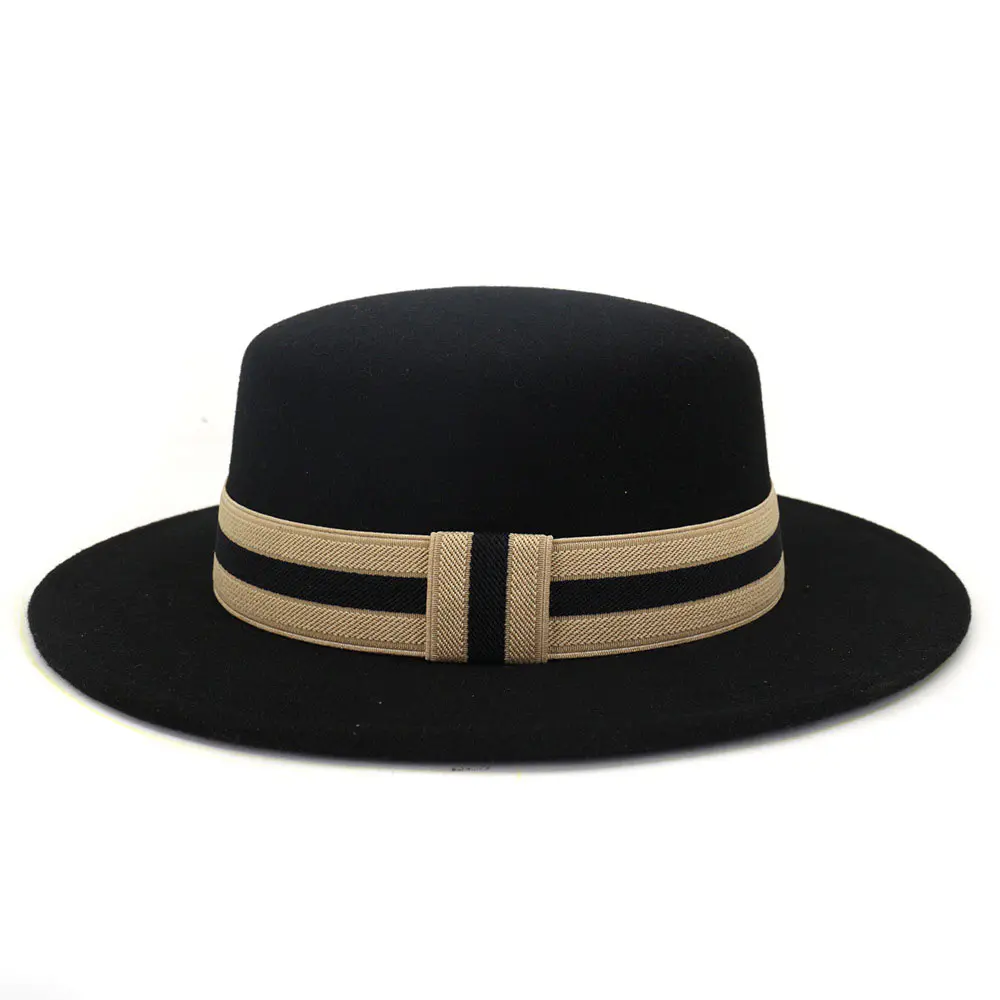 Women’s Black Woolen Flat Top Hat