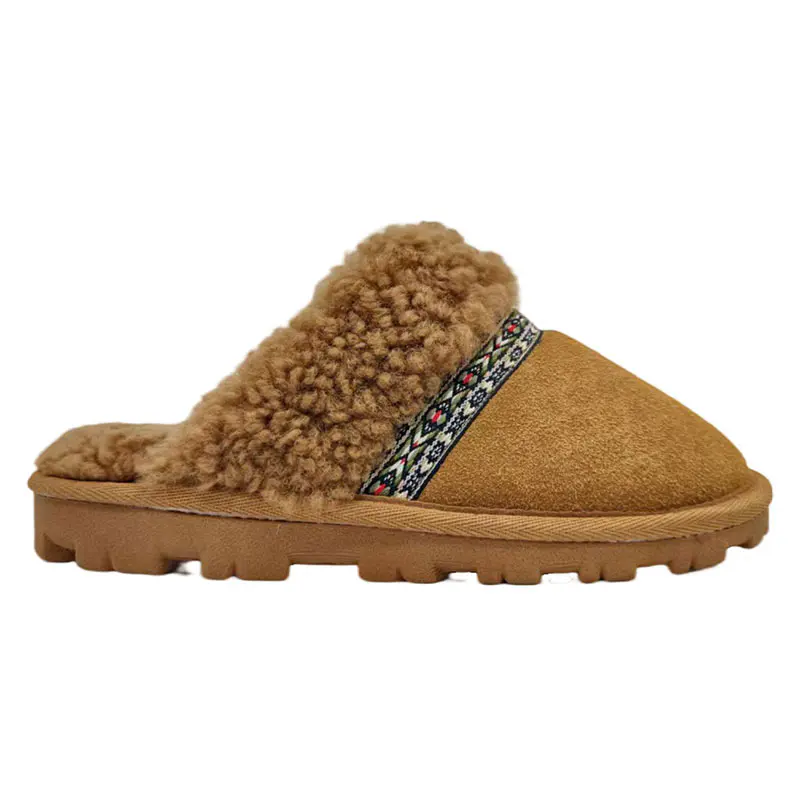 Women’s Brown Cow Suede Lambswool Slippers