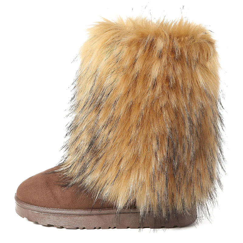 Women’s Brown Cow Suede Long Mink Wool Snow Boots