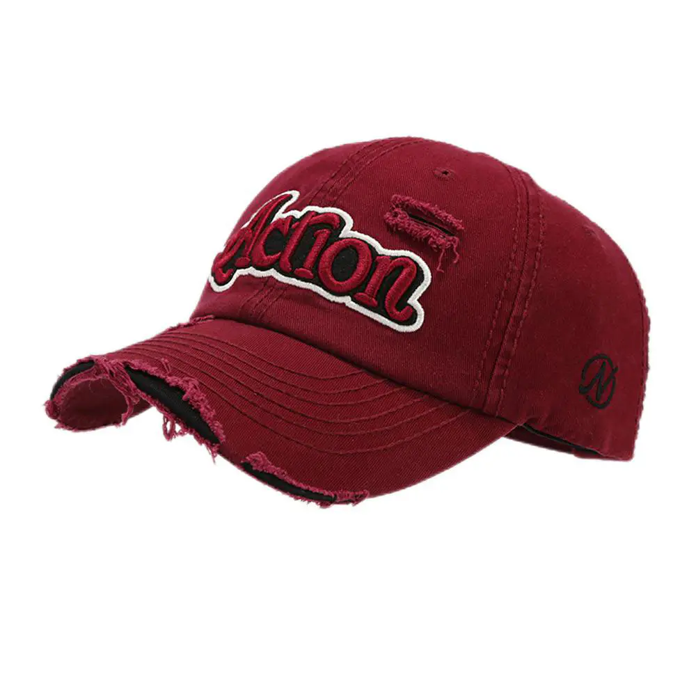 Women’s Burgundy Torn Hole Baseball Cap