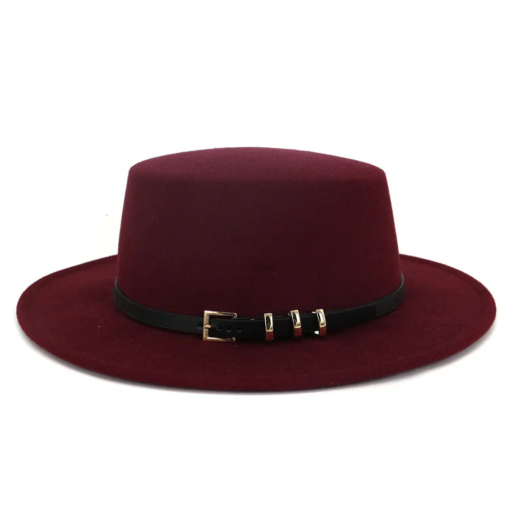 Women’s Burgundy Woolen Flat Top Hat