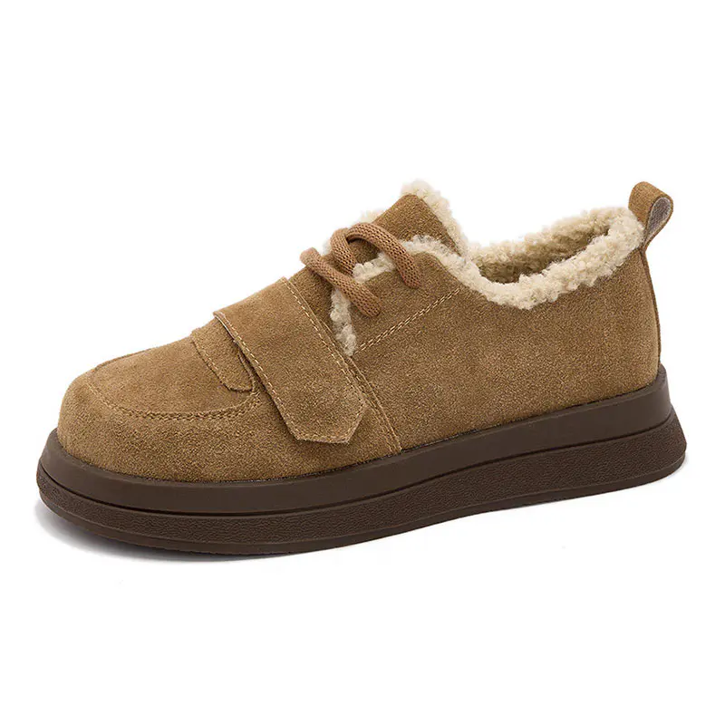 Women’s Camel Cowhide Velcro Lace Up Wool Covered Heel Thick Birkenstocks