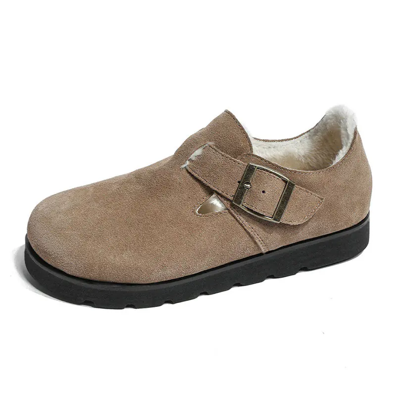 Women’s Camel Cowhide Wool Covered Heel Thick Sole Birkenstocks