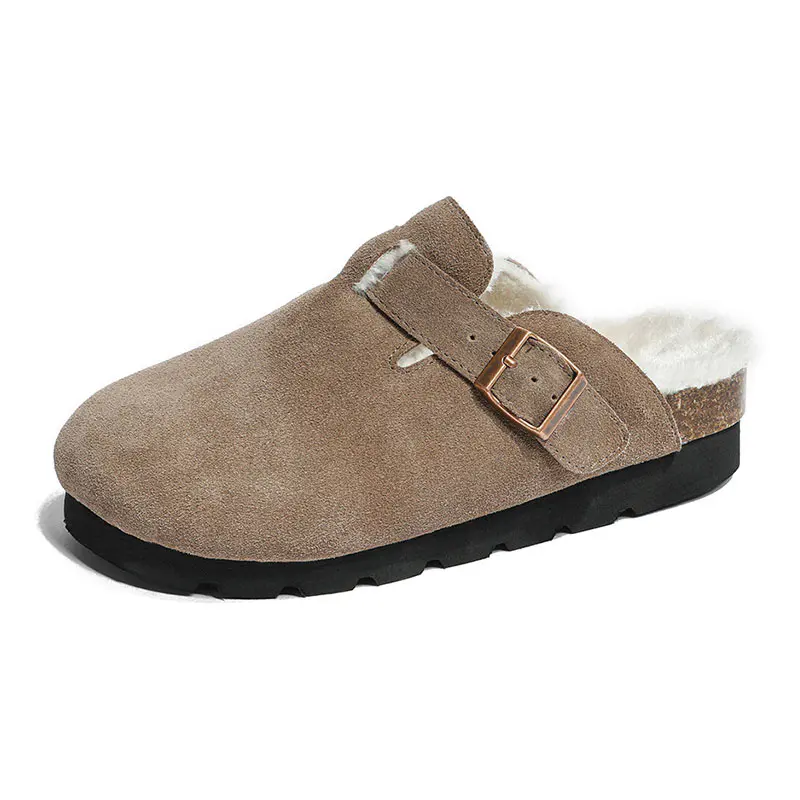 Women’s Camel Cowhide Wool Thick Sole Birkenstocks