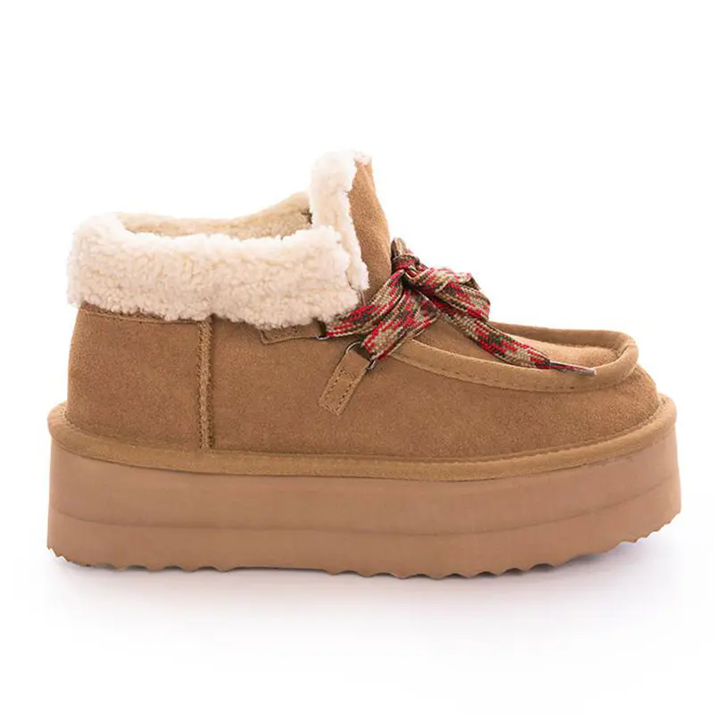 Women’s Chestnut Cow Suede Colourful Lace Up Wool Snow Boots Thick Sole