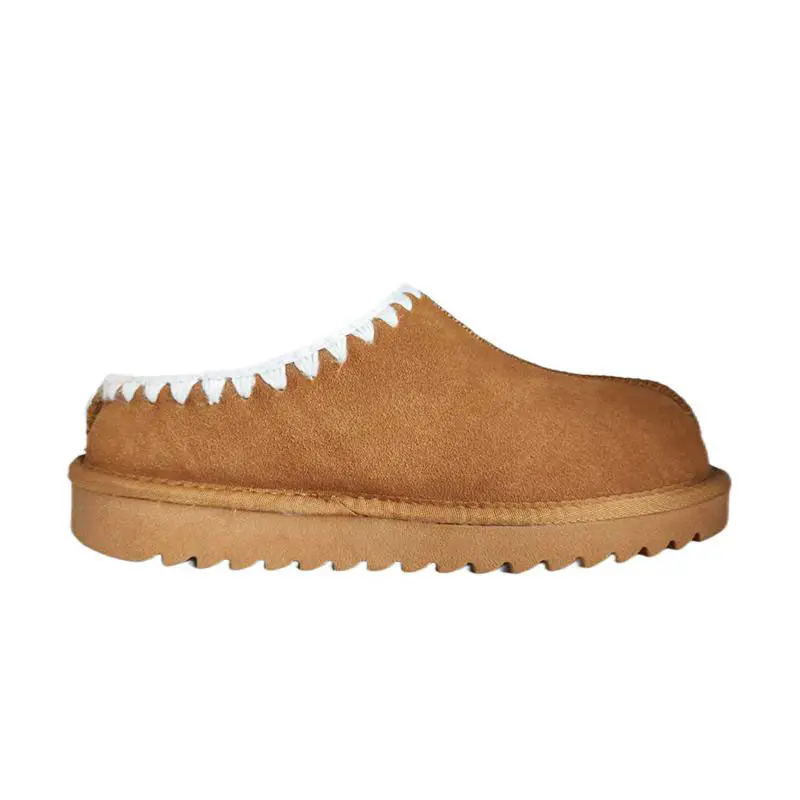 Women’s Chestnut Cow Suede Hand Embroidered Shearling Thick Sole Slippers