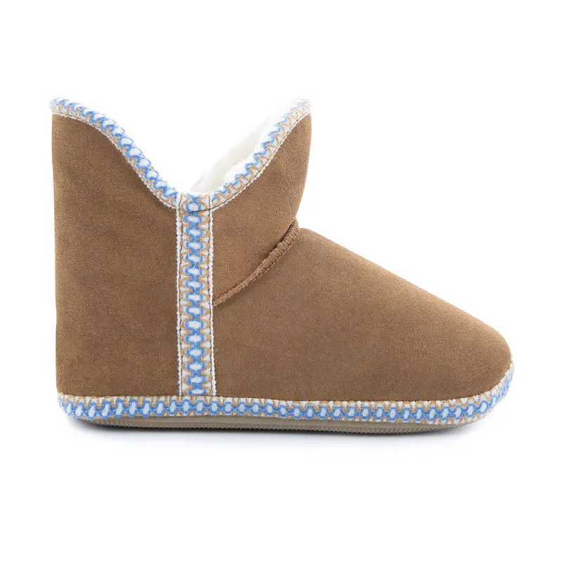 Women’s Chestnut Cow Suede Knit Wrap Mouth Wool Soft Sole Snow Boots