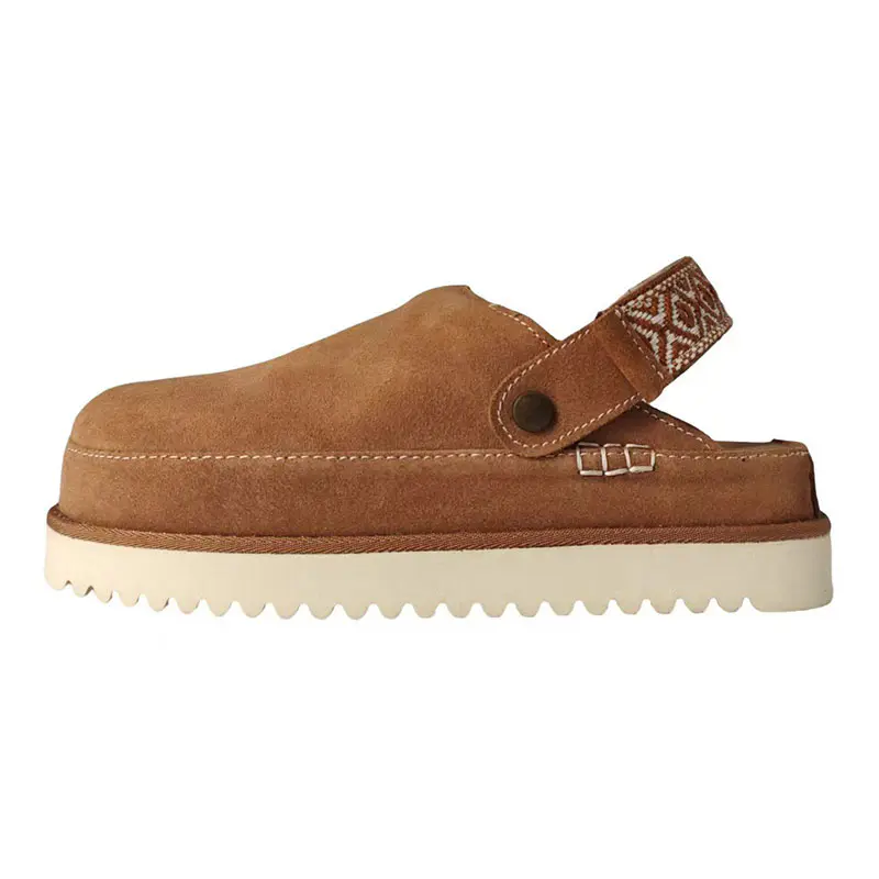 Women’s Chestnut Cow Suede Thick Sole Adjustable Heel Strap Slippers