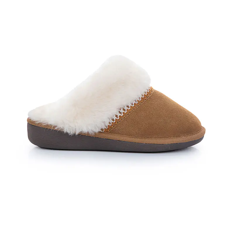 Women’s Chestnut Cow Suede Wool Covered Toe Wedge Slippers