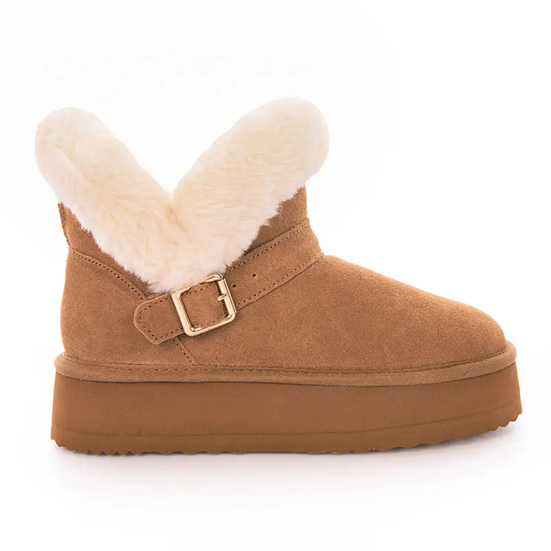 Women’s Chestnut Cow Suede Wool Snow Boots Thick Sole