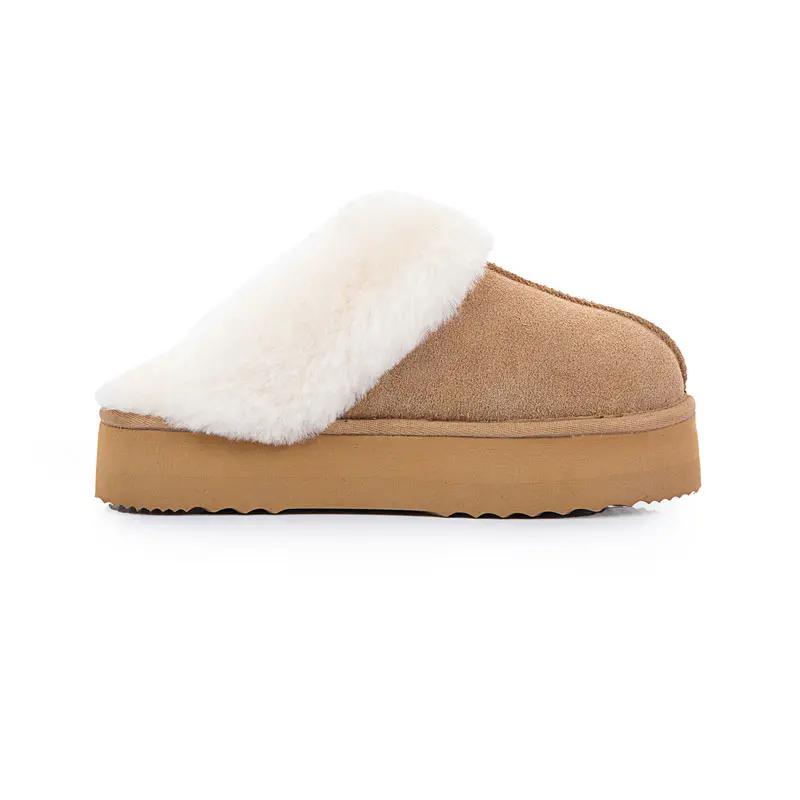 Women’s Chestnut Cow Suede Wool Thick Sole Slippers