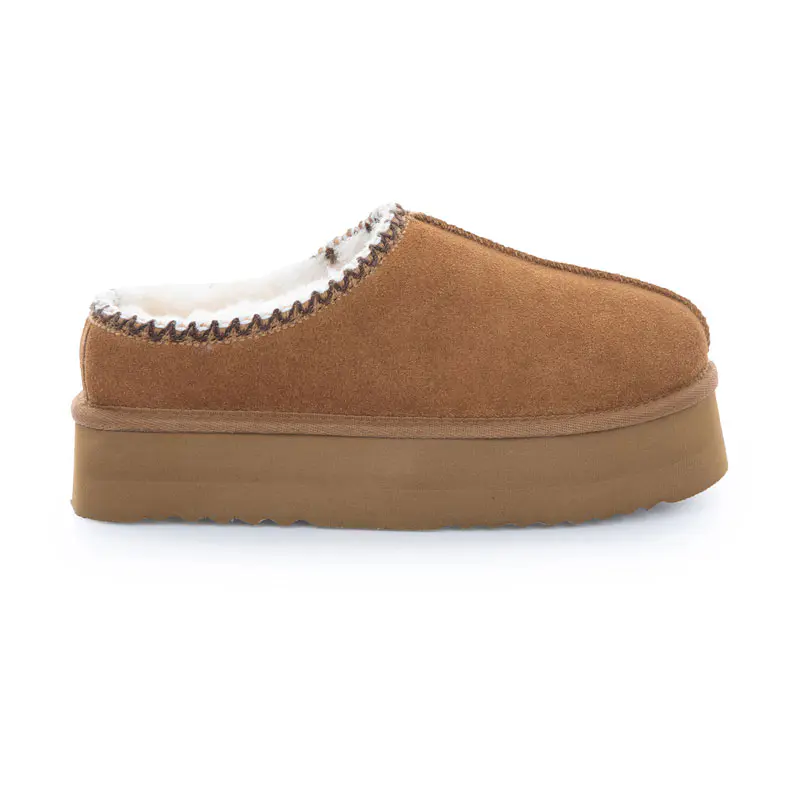 Women’s Chestnut Cow Suede Wool Thick Sole Slippers