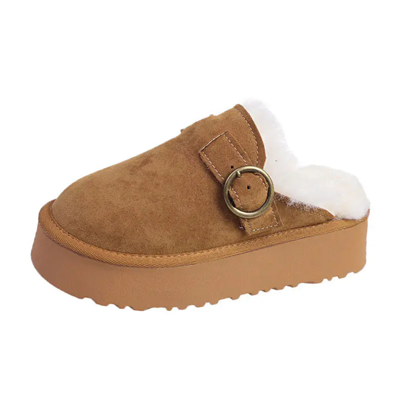 Women’s Chestnut Cow Suede Wool Thick Sole Slippers