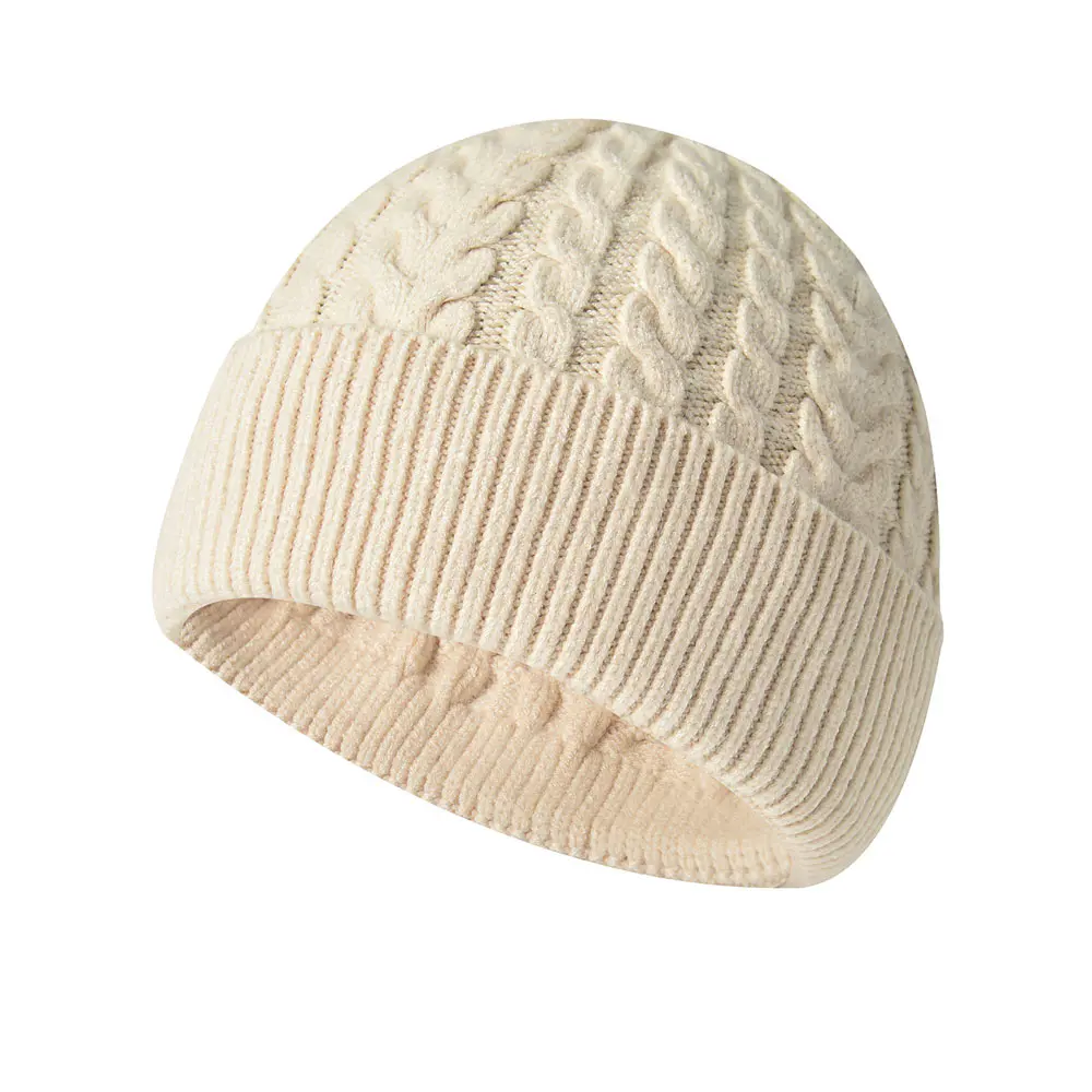 Women’s Cream Jacquard Cashmere Rolled Beanies
