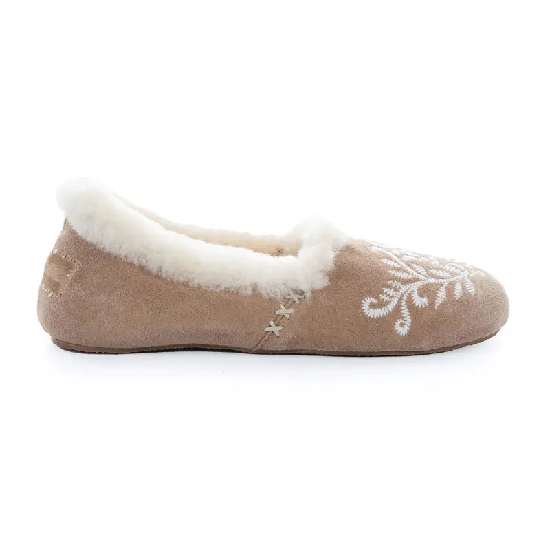 Women’s Embroidered Camel Cowhide Wool Covered Toe Covered Heel Slippers