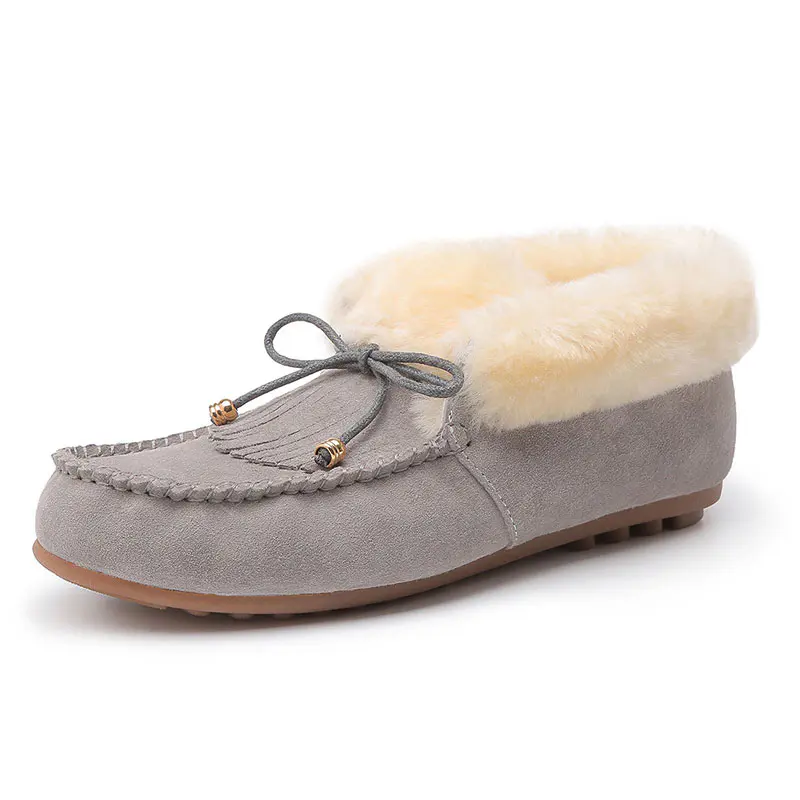 Women’s Grey Cowhide Bow Tassel Wool Loafers