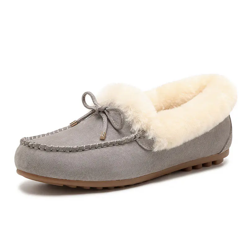 Women’s Grey Cowhide Wool Loafers
