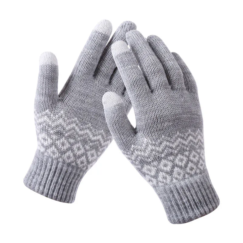 Women’s Grey Geometric Printed Warm Wool Cold Weather Gloves