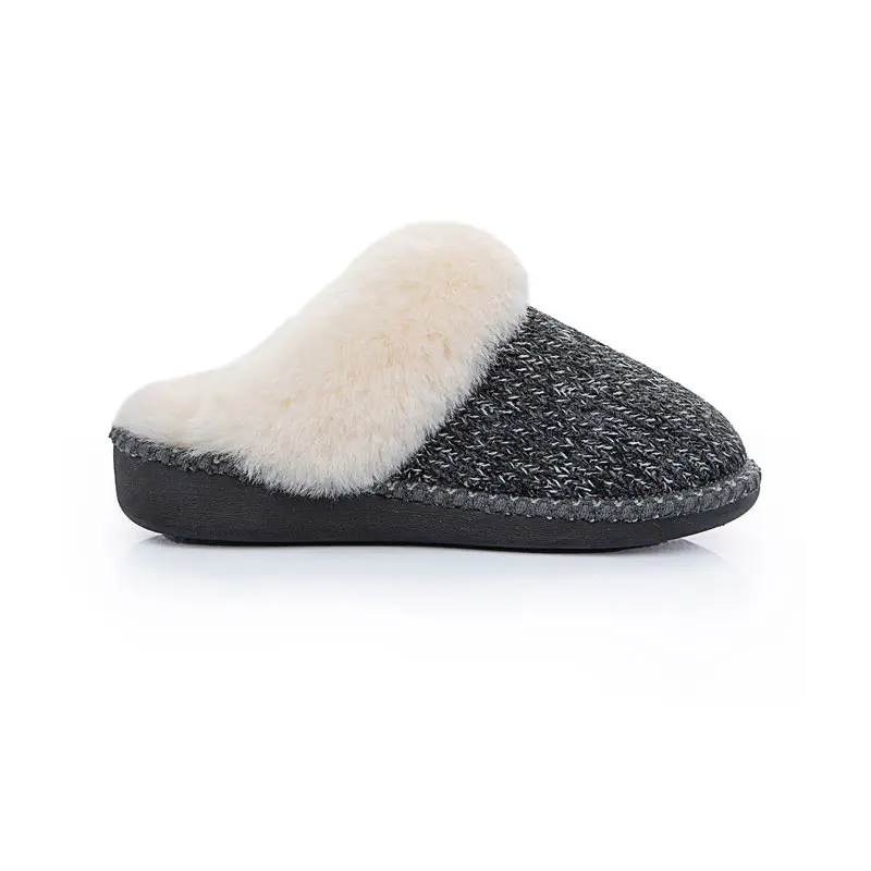 Women’s Grey Knit Wool Covered Toe Wedge Slippers