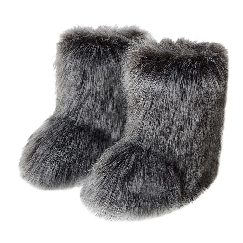 Women’s Grey Long Mink Wool Snow Boots