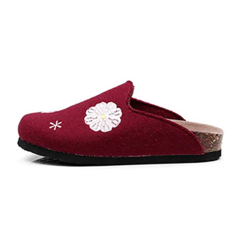 Children’s Red Wool Felt Flower Cork Slippers