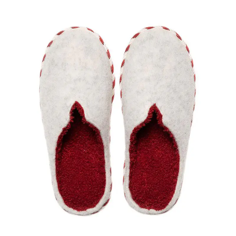 Women’s white+Red Wool Felt Slippers