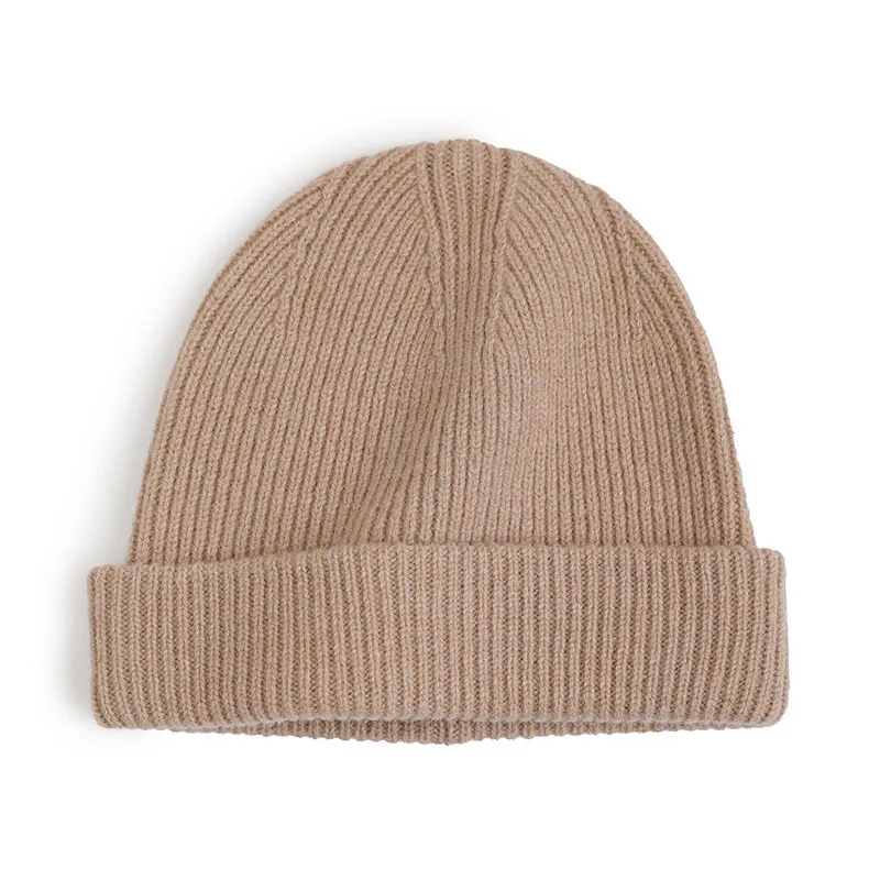 Women’s Khaki Cashmere Rolled Beanies