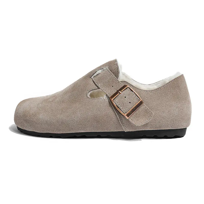 Women’s Khaki Cowhide Wool Covered Heel Birkenstocks