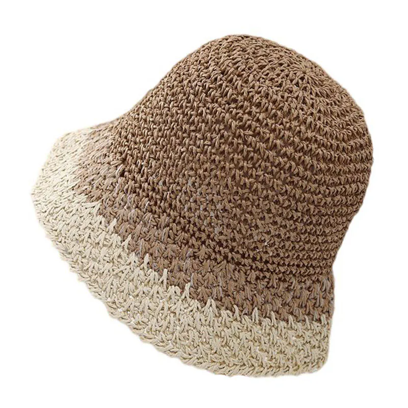 Women’s Khaki Fishing Hat Gradient Beach Sunscreen Straw Hat