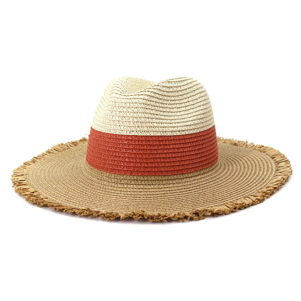 Women’s Khaki Red Beige Beach Straw Hat