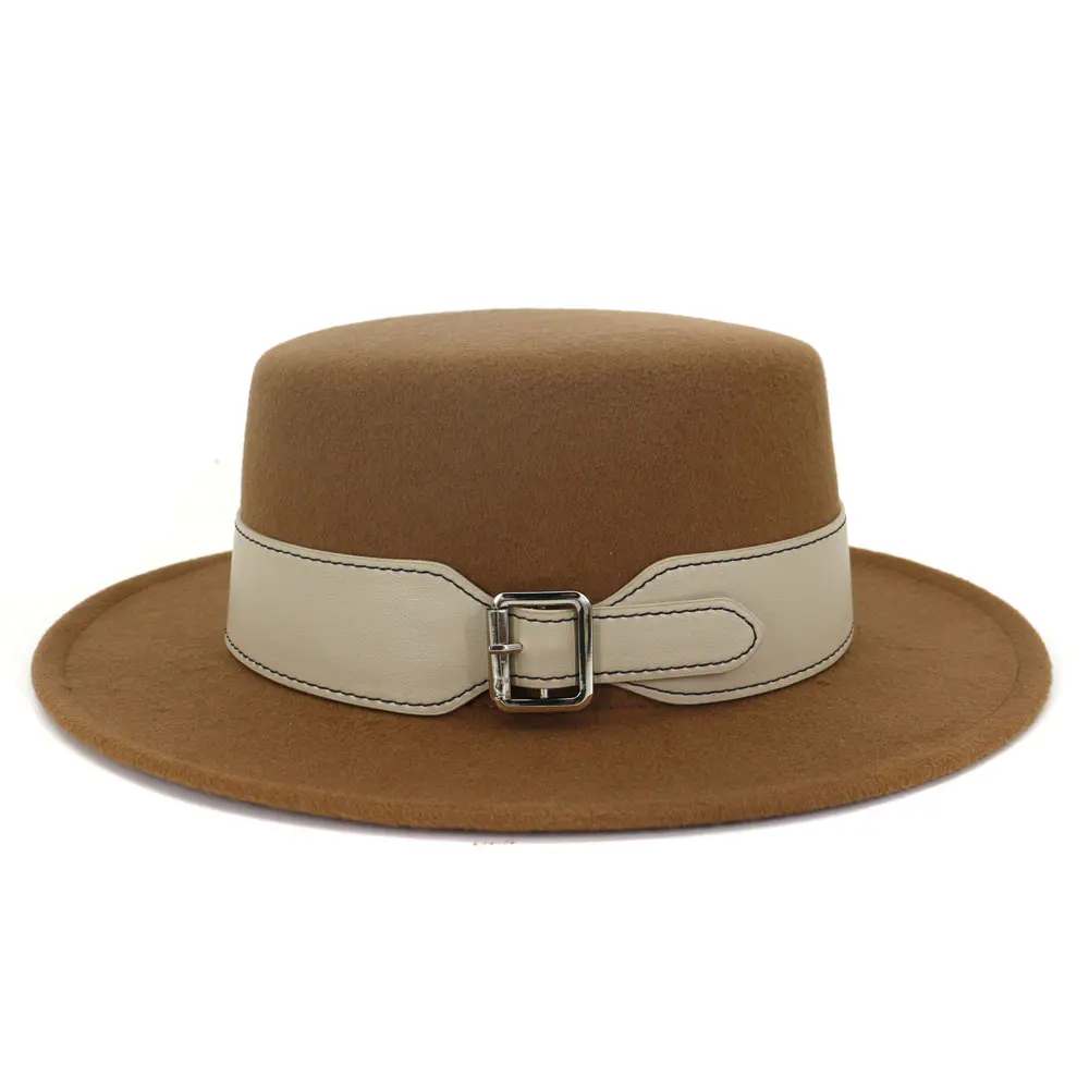 Women’s Khaki Woolen Flat Top Hat