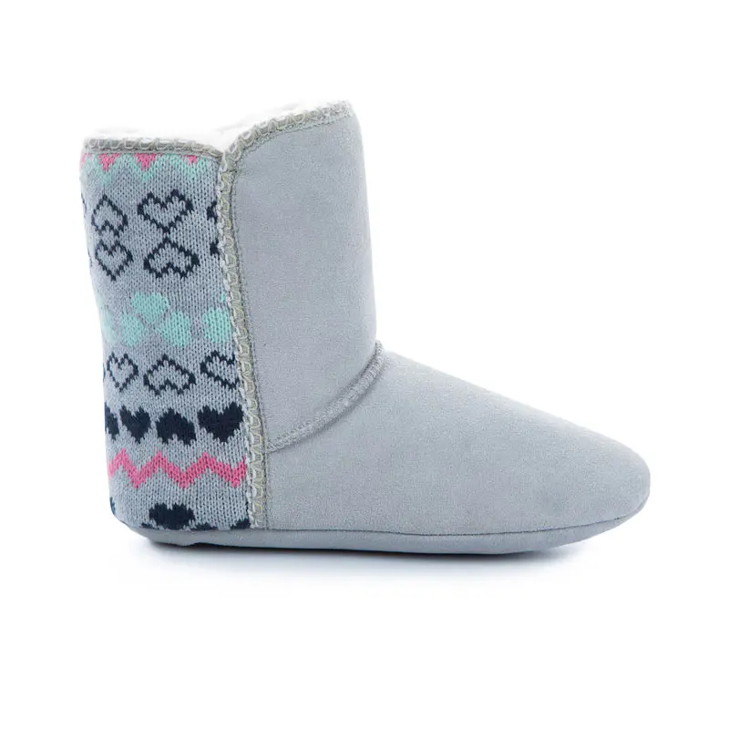 Women’s Light Grey Cow Suede Knit Patchwork Wool Soft Sole Snow Boots