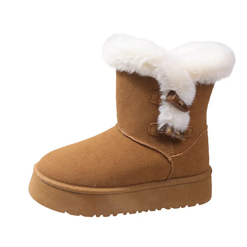 Women’s Maroon Cow Suede Cowl Buckle Wool Snow Boots